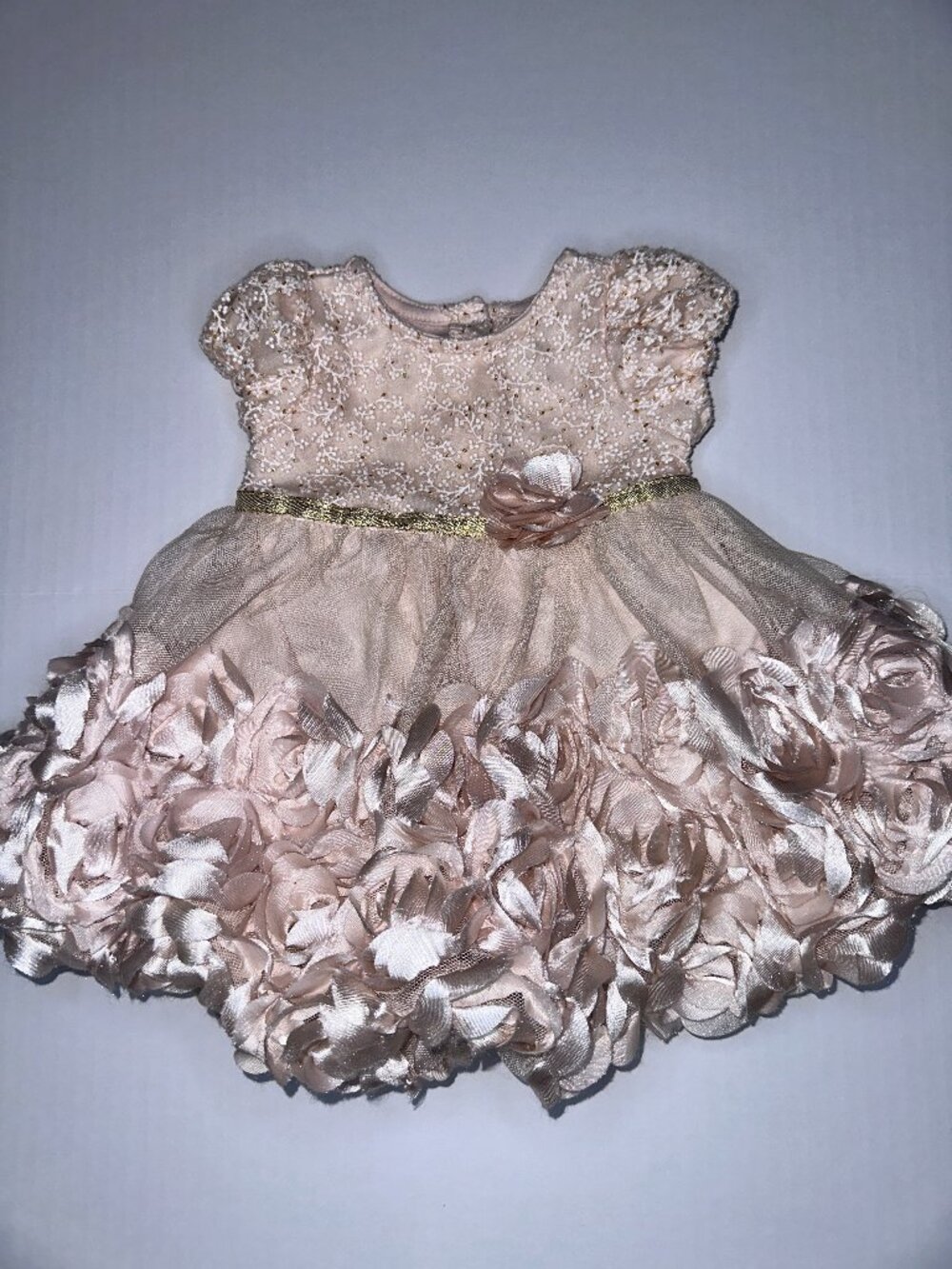 Nannette Baby Girls Blush pink Dress Rosette Tulle Party Outfit Size 0-3mo